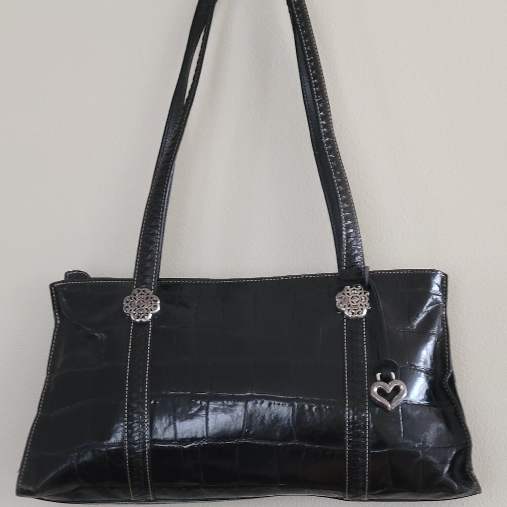 Brighton sienna black embossed leather handbag